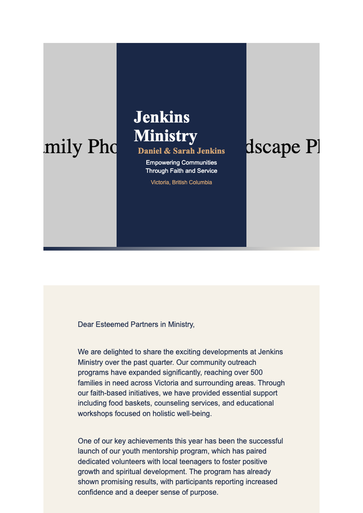 Missionary support letterhead with family photo and Nova Scotia landscape_variant_2